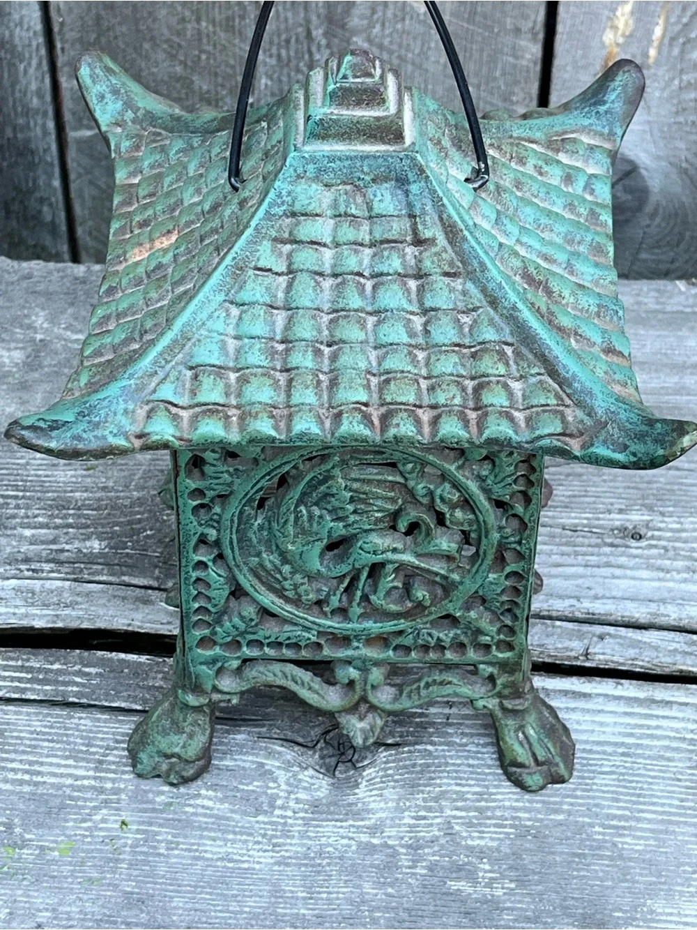 Decorative Green Patina Cast Iron Pagoda Lantern - Home Accents
